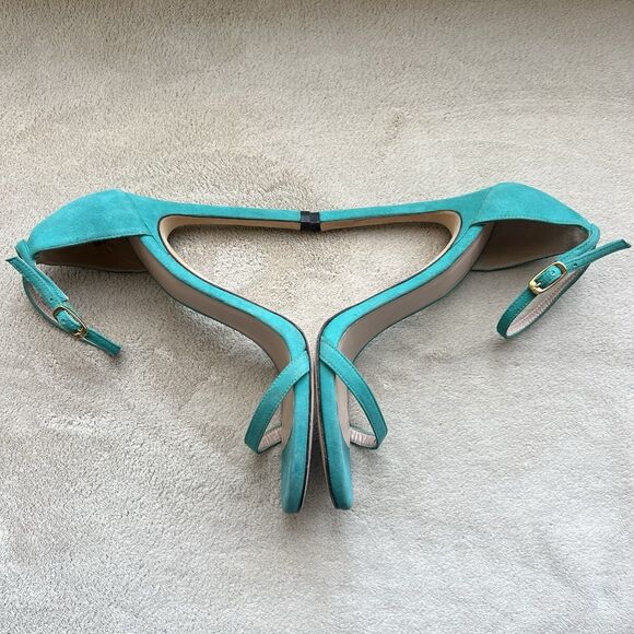 Stuart Weitzman Nudist Turquoise Teal Suede Stiletto Heeled Sandals Women 5 M - Picture 4 of 16